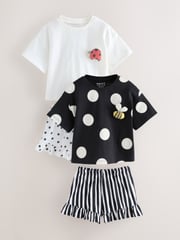 Black/White Character 100% Cotton Top and Shorts Set 2 Pack (3mths-7yrs) - Image 1 of 7
