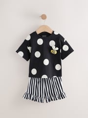 Black/White Character 100% Cotton Top and Shorts Set 2 Pack (3mths-7yrs) - Image 3 of 7