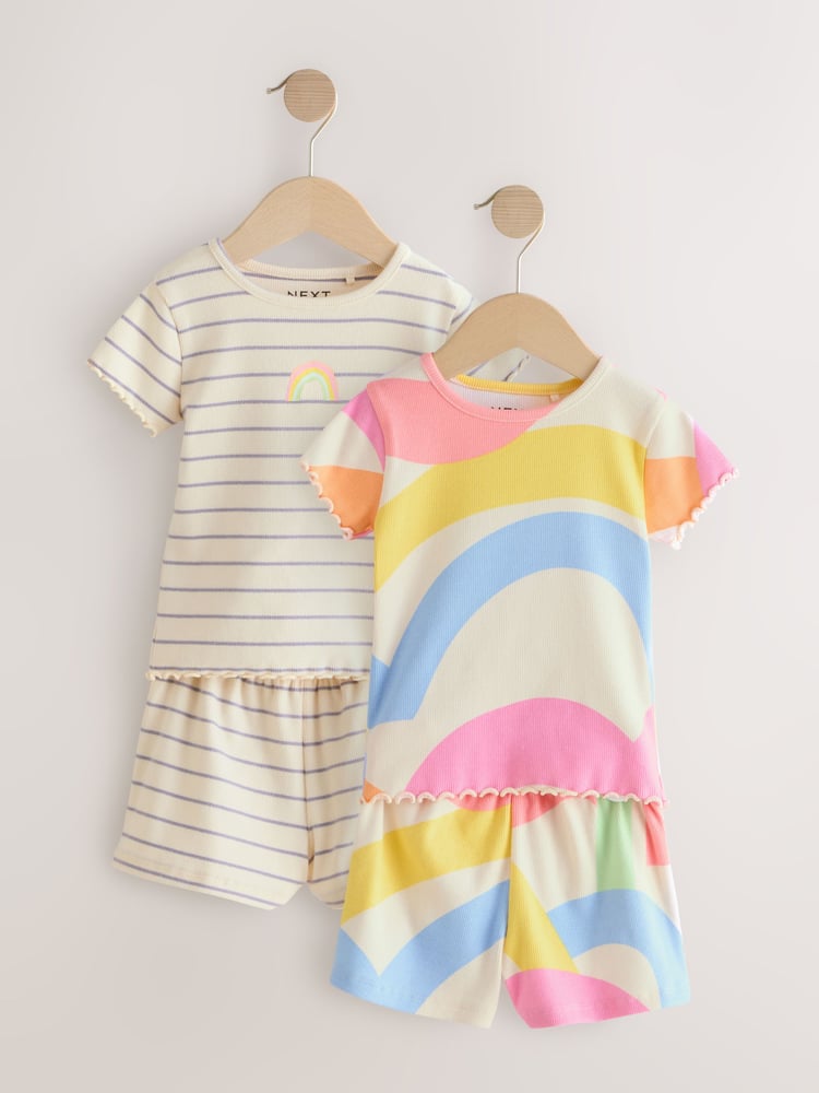 Rainbow Ribbed Top and Short Set 2 Pack (3mths-7yrs) - Image 1 of 8