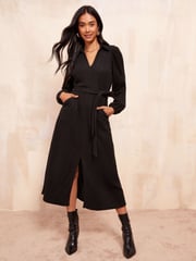Friends Like These Black Cosy Long Sleeve Open Neck Midi Dress - Image 1 of 4