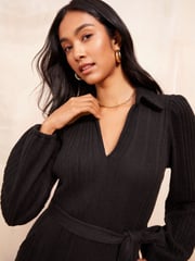 Friends Like These Black Cosy Long Sleeve Open Neck Midi Dress - Image 2 of 4