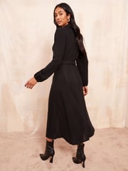 Friends Like These Black Cosy Long Sleeve Open Neck Midi Dress - Image 4 of 4