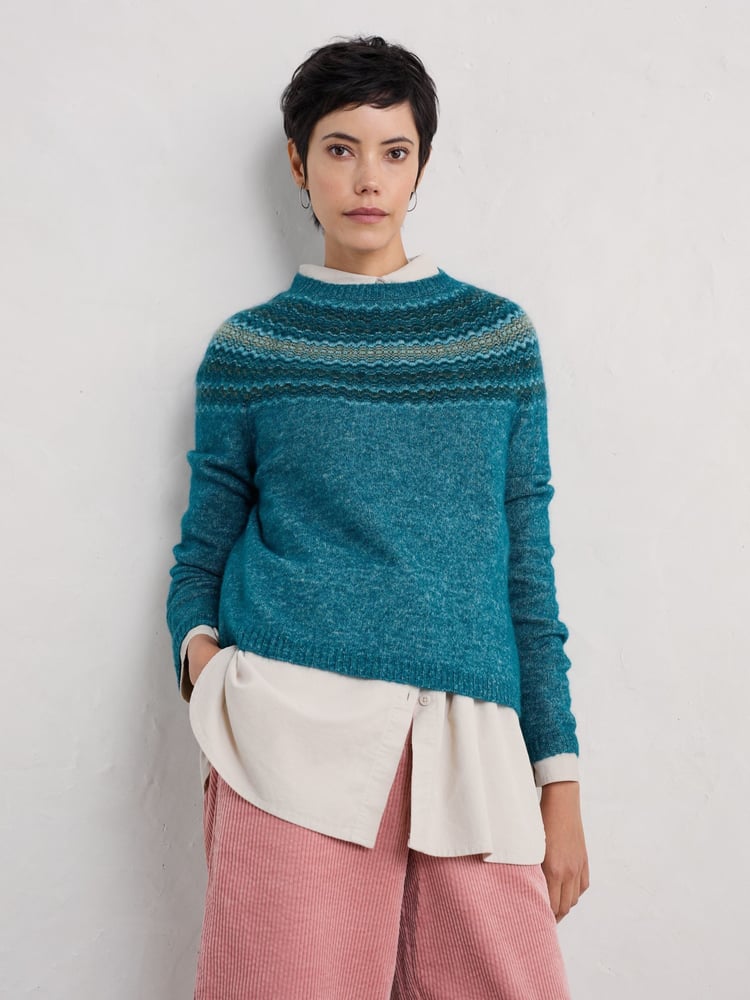 Seasalt Cornwall Blue Spruce Frost Fairisle Pattern Jumper - Image 2 of 5