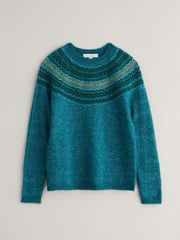 Seasalt Cornwall Blue Spruce Frost Fairisle Pattern Jumper - Image 4 of 5