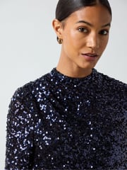 Ro&Zo Navy Blue Sequin High Neck Top - Image 2 of 7