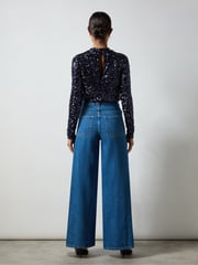 Ro&Zo Navy Blue Sequin High Neck Top - Image 5 of 7