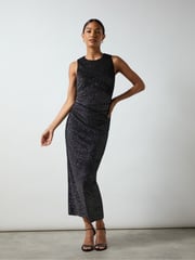 Ro&Zo Black Petite Gabriela Sparkle Velvet Column Midi Dress - Image 1 of 5