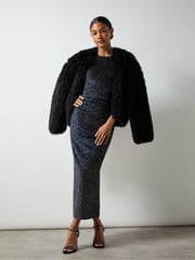 Ro&Zo Black Petite Gabriela Sparkle Velvet Column Midi Dress - Image 2 of 5