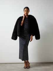 Ro&Zo Black Petite Gabriela Sparkle Velvet Column Midi Dress - Image 3 of 5