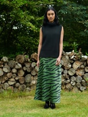 Ro&Zo Khaki Green Zebra Print Bias Cut Maxi Skirt - Image 1 of 6