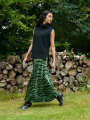Ro&Zo Khaki Green Zebra Print Bias Cut Maxi Skirt - Image 3 of 6