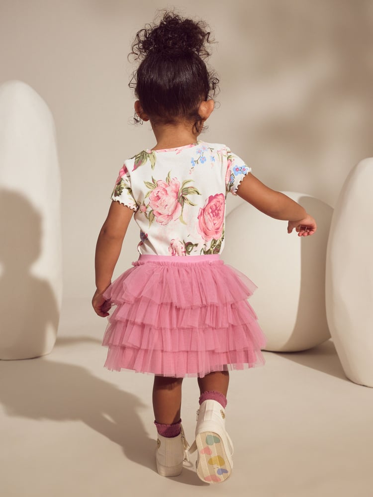 Pink Floral Ribbed T-Shirt & Tutu Skirt (3mths-7yrs) - Image 2 of 7