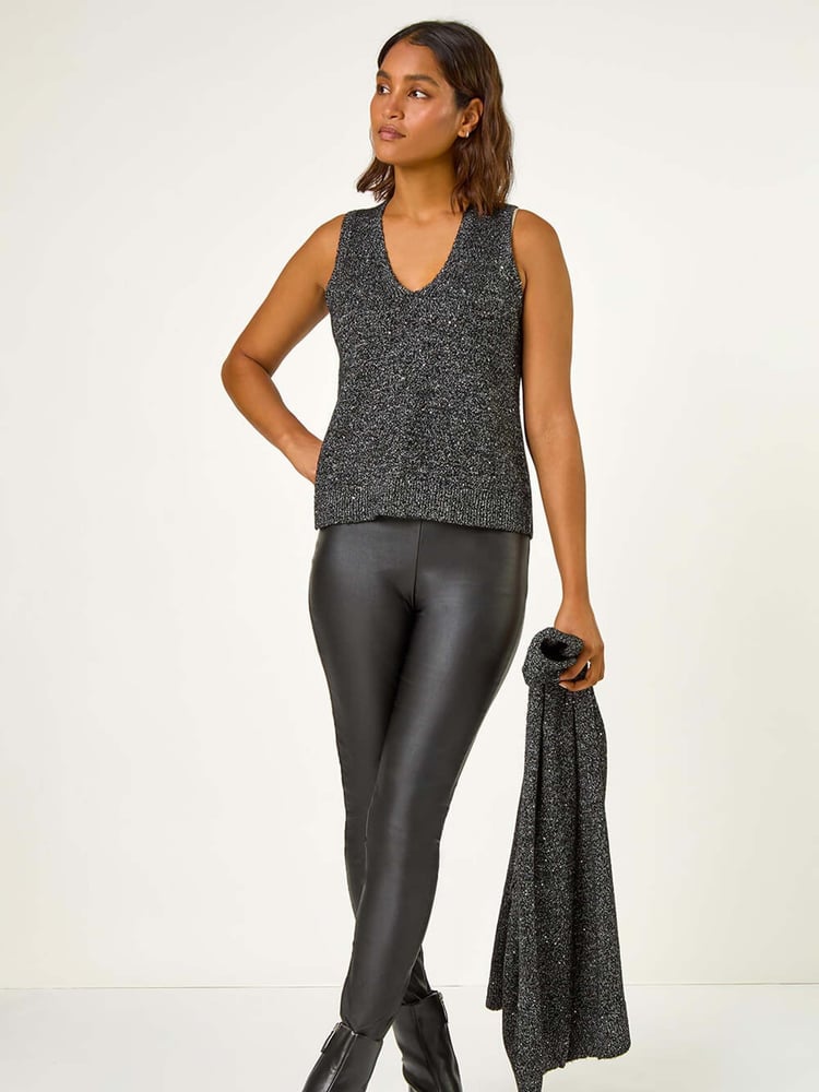 Roman Black Sequin Embellished Knit Vest - Image 1 of 5