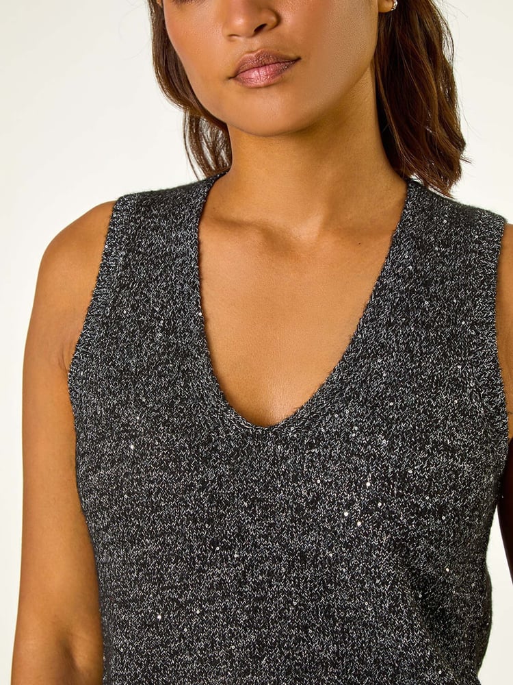 Roman Black Sequin Embellished Knit Vest - Image 5 of 5