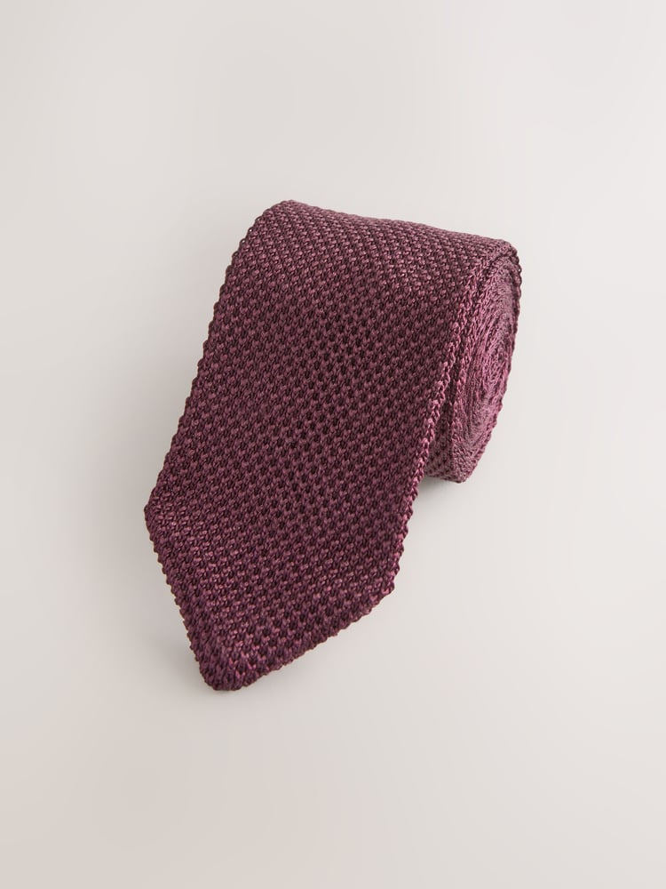 Red Knitted Silk Tie With Point - Image 1 of 3 Red Knitted Silk Tie With Point - Image 1 of 3