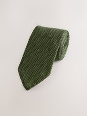 Green Knitted Silk Tie With Point - Image 1 of 3