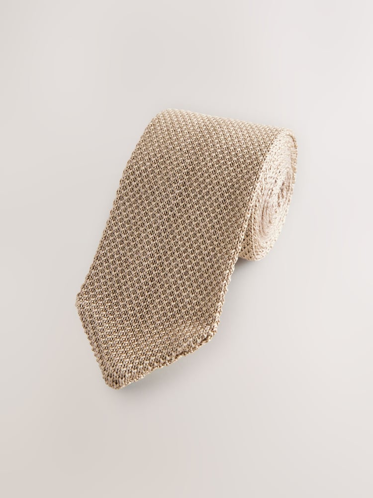 Neutral Knitted Silk Tie With Point - Image 1 of 3 Neutral Knitted Silk Tie With Point - Image 1 of 3