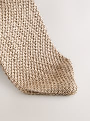 Neutral Knitted Silk Tie With Point - Image 2 of 3