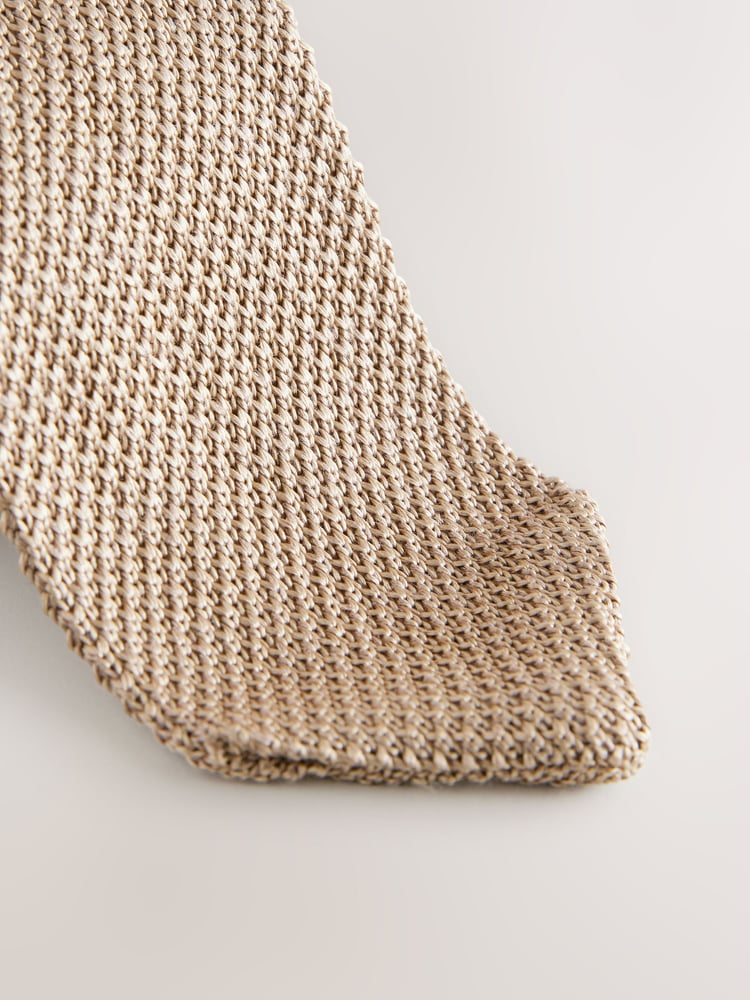 Neutral Knitted Silk Tie With Point - Image 2 of 3 Neutral Knitted Silk Tie With Point - Image 2 of 3