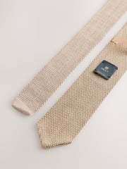 Neutral Knitted Silk Tie With Point - Image 3 of 3