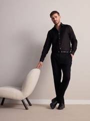 Black Regular Fit Signature 100% Cotton with Textured Smart Shirt - Image 2 of 7