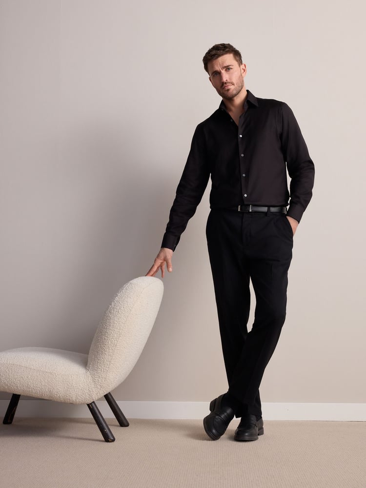 Black Regular Fit Signature 100% Cotton with Textured Smart Shirt - Image 2 of 7