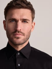 Black Regular Fit Signature 100% Cotton with Textured Smart Shirt - Image 4 of 7
