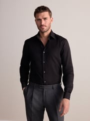 Black Regular Fit Signature Premium 100% Cotton Textured Smart Shirt - Image 1 of 7