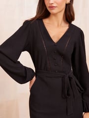 Friends Like These Black Petite Ladder Trim Textured Mini Dress - Image 2 of 4