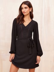 Friends Like These Black Petite Ladder Trim Textured Mini Dress - Image 3 of 4