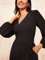 Friends Like These Black Petite Ladder Trim Textured Midi Dress - Image 2 of 4