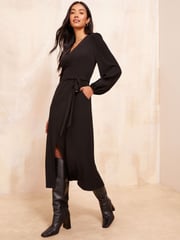 Friends Like These Black Petite Ladder Trim Textured Midi Dress - Image 3 of 4