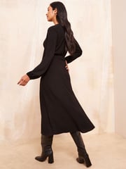Friends Like These Black Petite Ladder Trim Textured Midi Dress - Image 4 of 4