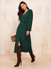 Friends Like These Green Petite Ladder Trim Textured Midi Dress - Image 1 of 4