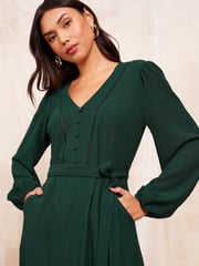 Friends Like These Green Petite Ladder Trim Textured Midi Dress - Image 2 of 4