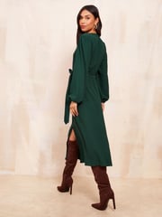 Friends Like These Green Petite Ladder Trim Textured Midi Dress - Image 4 of 4