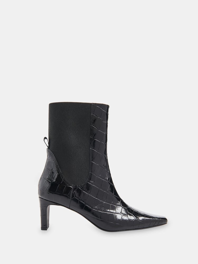Whistles Black Darla Croc Effect Heeled Boots - Image 4 of 4
