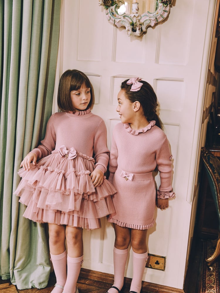 Angels Face Pink 100% Cotton Elin Long Sleeve Knit With Tulle Dress - Image 1 of 5