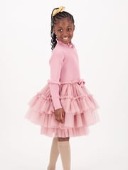 Angels Face Pink 100% Cotton Elin Long Sleeve Knit With Tulle Dress - Image 3 of 5