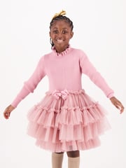 Angels Face Pink 100% Cotton Elin Long Sleeve Knit With Tulle Dress - Image 4 of 5
