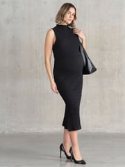 Seraphine Maternity Textured Bodycon Black Dress - Image 1 of 5