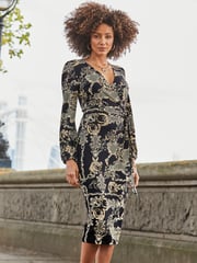Sosandar Black Paisley Print Belted Wrap Dress - Image 1 of 4