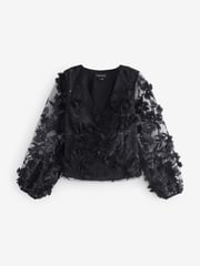 Sosandar Black Floral Lace Sleeve Detail Blouse - Image 1 of 6