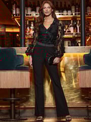 Sosandar Black Floral Lace Sleeve Detail Blouse - Image 2 of 6