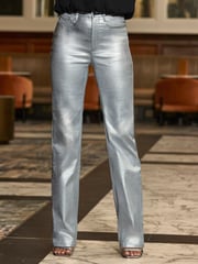 Sosandar Silver Slim Metallic Wide Leg Jeans - Image 3 of 5