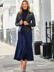 Sosandar Blue Pleated Satin Midi Skirt - Image 4 of 5