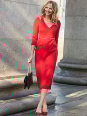 Sosandar Red Structured Shoulder Belted Pencil Dress - Image 2 of 5