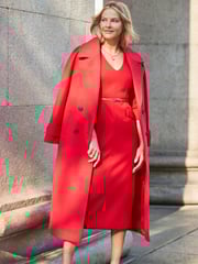 Sosandar Red Structured Shoulder Belted Pencil Dress - Image 3 of 5
