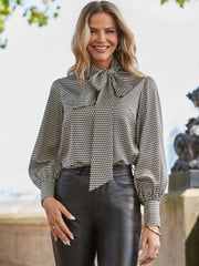 Sosandar Brown Geometric Print Tie Detail Blouse - Image 1 of 5