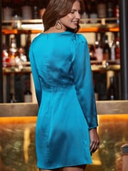 Sosandar Blue Satin Ruched Detail Dress - Image 4 of 5
